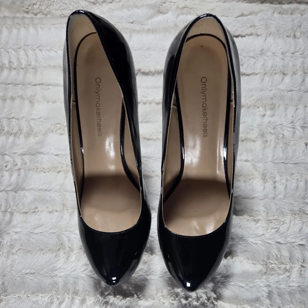 Onlymaker Black Patent Platform Pump Clear Heel 12m - Picture 3 of 4